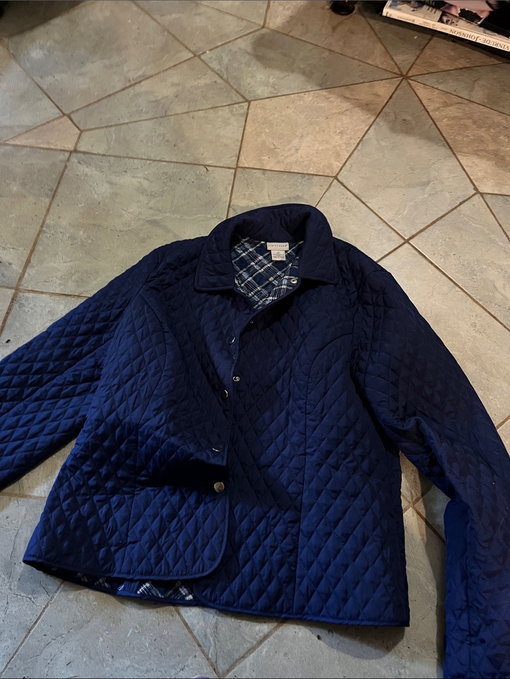 Kim Rogers Quilted Navy Snap-Front Puffer Jacket